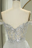Load image into Gallery viewer, Sparkly Silver A-Line Long Corset Tiered Prom Dress With Lace
