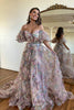 Load image into Gallery viewer, Pink Green Flower Off The Shoulder Prom Dress_1