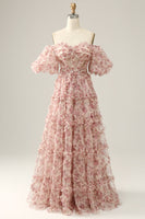 Load image into Gallery viewer, White Red Flower Off The Shoulder Prom Dress_1