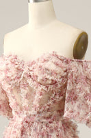 Load image into Gallery viewer, White Red Flower Off The Shoulder Prom Dress_6