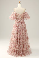 Load image into Gallery viewer, White Red Flower Off The Shoulder Prom Dress_2