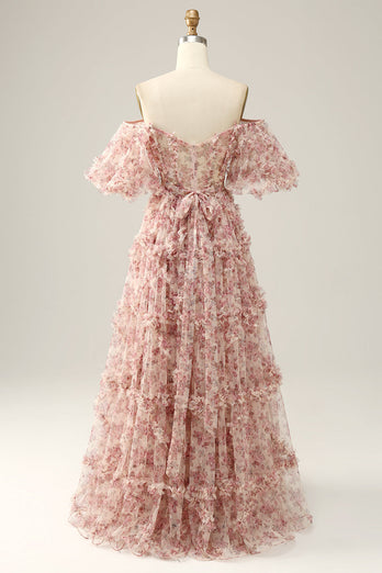 White Red Flower Off The Shoulder Prom Dress_2