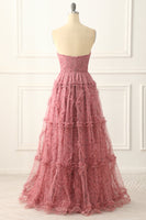 Load image into Gallery viewer, A-line Strapless Floral Printed Long Prom Dress with Slit