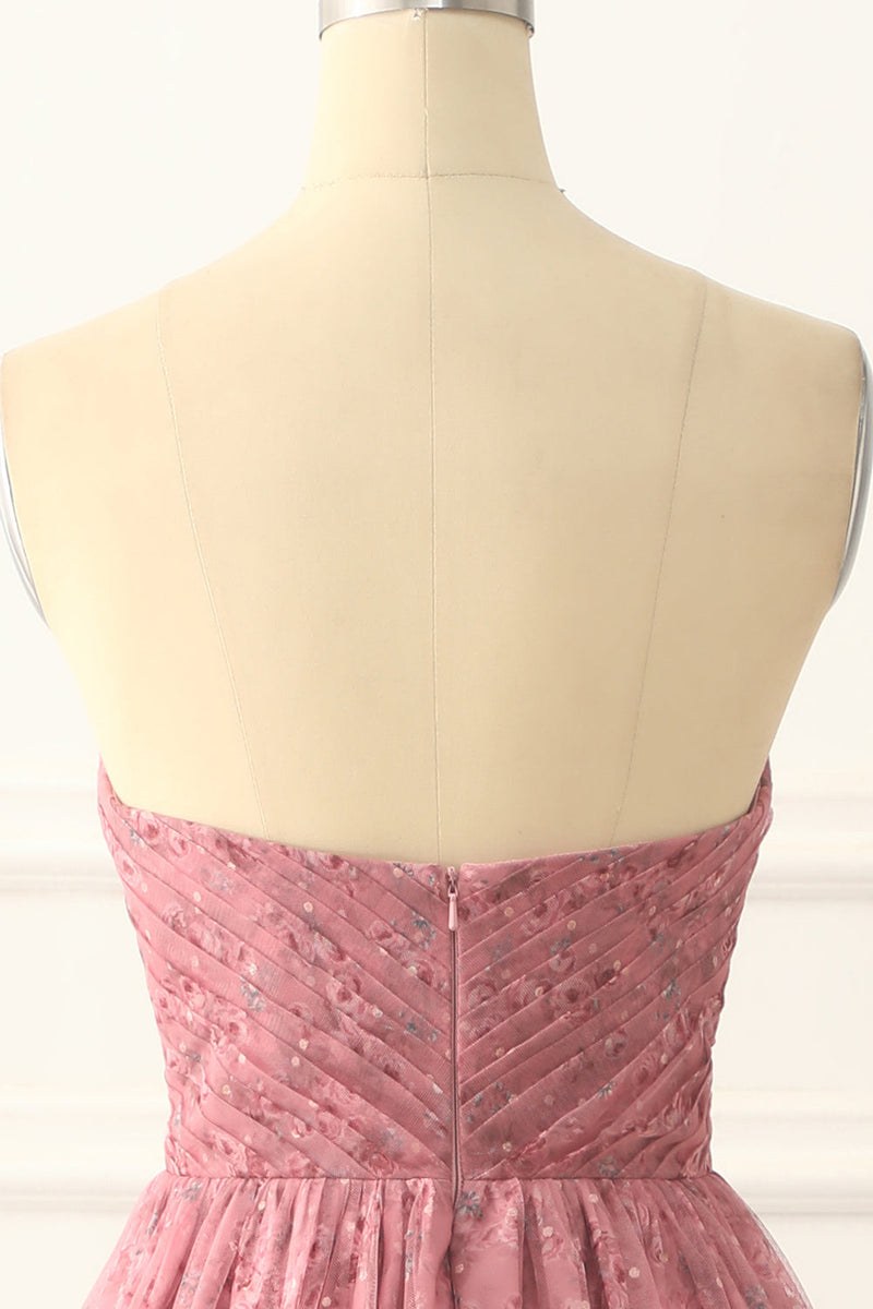 Load image into Gallery viewer, A-line Strapless Floral Printed Long Prom Dress with Slit