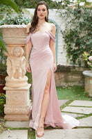 Load image into Gallery viewer, Blush Off The Shoulder Mermaid Prom Dress with Slit