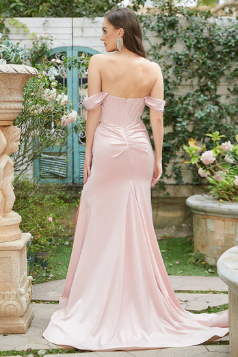 Blush Off The Shoulder Mermaid Prom Dress with Slit