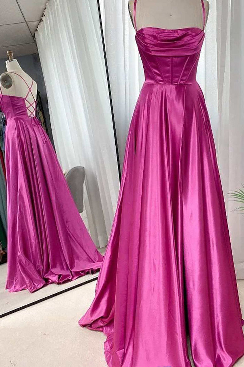 Load image into Gallery viewer, Spaghetti Straps Dark Green Satin Corset Prom Dress