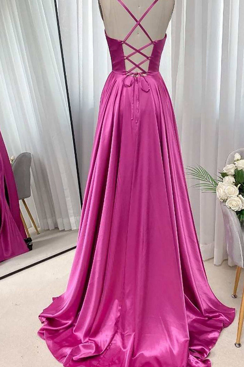 Load image into Gallery viewer, Spaghetti Straps Dark Green Satin Corset Prom Dress