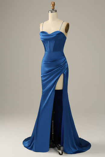 Royal Blue Spaghetti Straps Mermaid Prom Dress