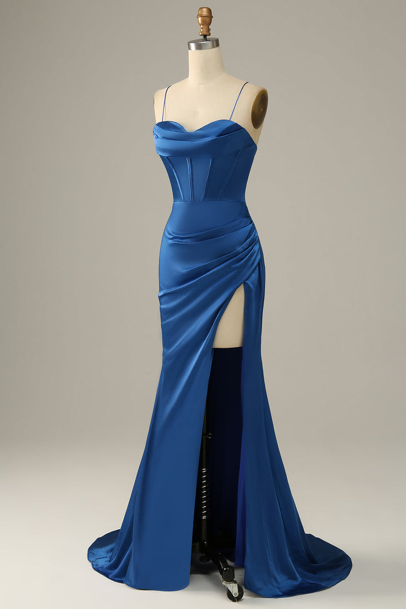 Load image into Gallery viewer, Royal Blue Spaghetti Straps Mermaid Prom Dress