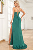 Load image into Gallery viewer, Dark Green Mermaid Spaghetti Straps Satin Prom Dress with Split Front