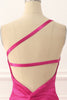 Load image into Gallery viewer, One Shoulder Hot Pink Satin Backless Long Prom Dress