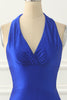 Load image into Gallery viewer, Royal Blue Halter Satin Prom Dress with Bow
