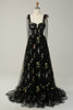 Load image into Gallery viewer, A-Line Spaghetti Straps Black Long Prom Dress with Embroidery