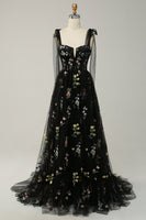 Load image into Gallery viewer, A-Line Spaghetti Straps Grey Blue Long Prom Dress with Embroidery