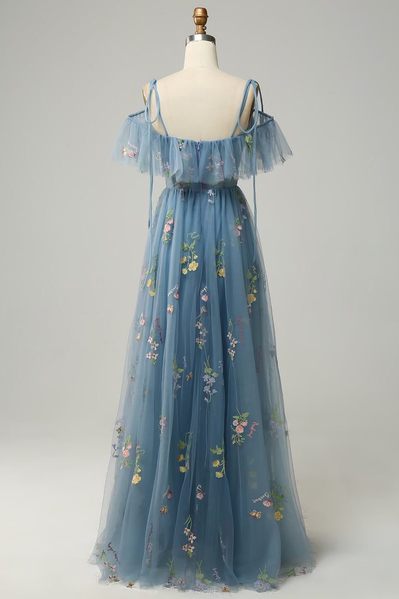 Load image into Gallery viewer, A-Line Spaghetti Straps Lavender Long Prom Dress with Embroidery