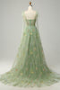 Load image into Gallery viewer, A-Line Spaghetti Straps Green Long Prom Dress with Embroidery