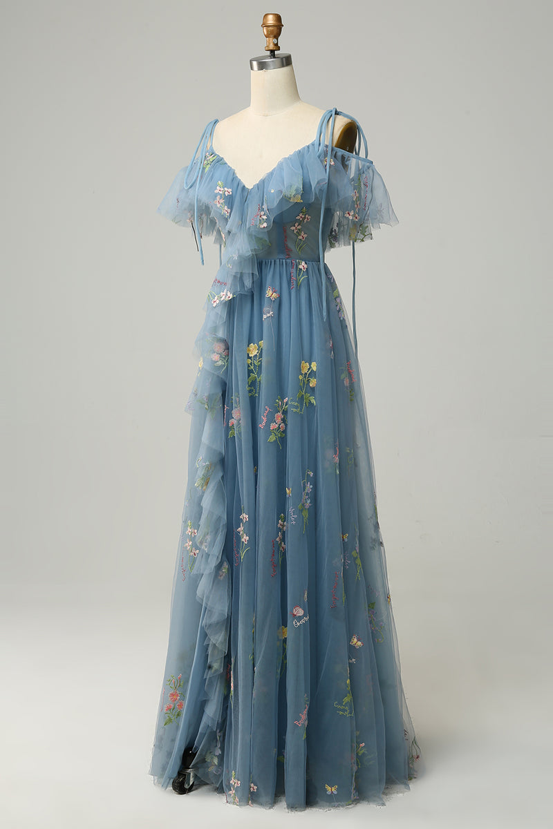 Long blue flowy best sale dress