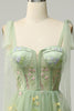 Load image into Gallery viewer, A-Line Spaghetti Straps Green Long Prom Dress with Embroidery