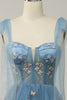 Load image into Gallery viewer, A-Line Spaghetti Straps Black Long Prom Dress with Embroidery