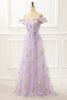 Load image into Gallery viewer, A-Line Tulle Off Shoulder Lavender Long Prom Dress with Embroidery