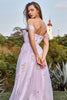 Load image into Gallery viewer, Tulle Lavender Off The Shoulder Long Prom Dress with Embroidery