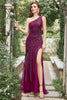 Load image into Gallery viewer, Sparkly One Shoulder Sequin Prom Dress with Slit