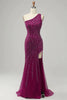 Load image into Gallery viewer, Sparkly One Shoulder Sequin Prom Dress with Slit