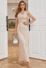 Load image into Gallery viewer, Sheath V Neck Light Khaki Prom Dress with Beading