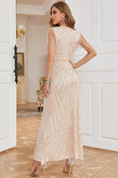 Load image into Gallery viewer, Sheath V Neck Light Khaki Prom Dress with Beading