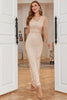 Load image into Gallery viewer, Sheath V Neck Light Khaki Prom Dress with Beading