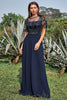 Load image into Gallery viewer, Navy Appliques Sequin Mother of Bride Dress