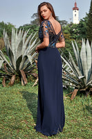 Load image into Gallery viewer, Navy Appliques Sequin Mother of Bride Dress
