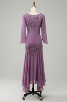 Load image into Gallery viewer, Grey Purple Mermaid Chiffon Mother of the Bride Dress with Lace