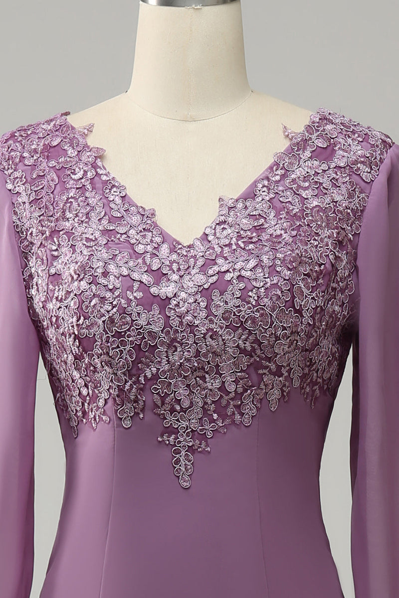 Load image into Gallery viewer, Grey Purple Mermaid Chiffon Mother of the Bride Dress with Lace