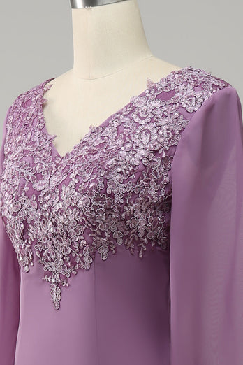 Grey Purple Mermaid Chiffon Mother of the Bride Dress with Lace