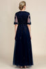 Load image into Gallery viewer, Sparkly Navy Beaded Mother of the Bride Dress with Lace