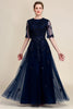Load image into Gallery viewer, Sparkly Navy Beaded Mother of the Bride Dress with Lace