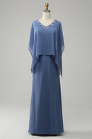 Load image into Gallery viewer, Grey Blue Sparkly Beaded Batwing Sleeves Mother of the Bride Dress