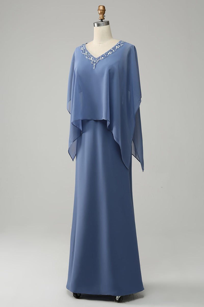 Load image into Gallery viewer, Grey Blue Sparkly Beaded Batwing Sleeves Mother of the Bride Dress