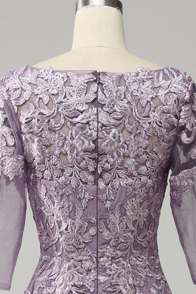 Load image into Gallery viewer, Grey Purple Chiffon Mother of the Bride Dress with Lace