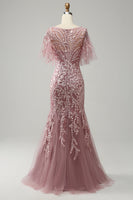 Load image into Gallery viewer, Grey Pink Mermaid Tulle Mother of the Bride Dress with Lace