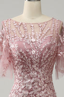 Load image into Gallery viewer, Grey Pink Mermaid Tulle Mother of the Bride Dress with Lace