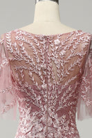 Load image into Gallery viewer, Grey Pink Mermaid Tulle Mother of the Bride Dress with Lace