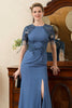 Load image into Gallery viewer, Blue Mermaid Open Back Mother of the Bride Dress with Slit
