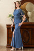 Load image into Gallery viewer, Blue Mermaid Open Back Mother of the Bride Dress with Slit