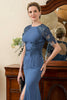 Load image into Gallery viewer, Blue Mermaid Open Back Mother of the Bride Dress with Slit
