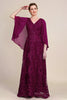 Load image into Gallery viewer, Burgundy Batwing Sleeves Beaded Mother of the Bride Dress