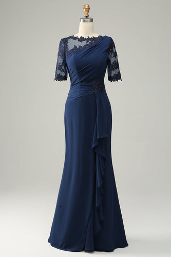 Navy Sheath Mother of Bride Dress with Appliques