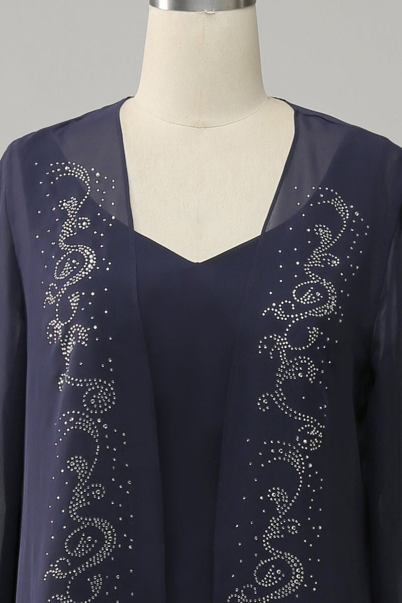 Load image into Gallery viewer, Navy Two Piece Sparkly Beaded Mother of the Bride Dress